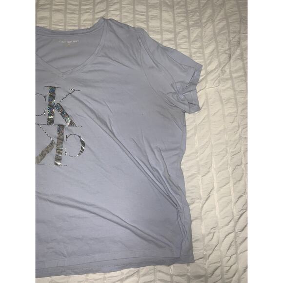 Calvin Klein V-Neck Logo Tee Lavender Blue Women’s 3X - Picture 3 of 7